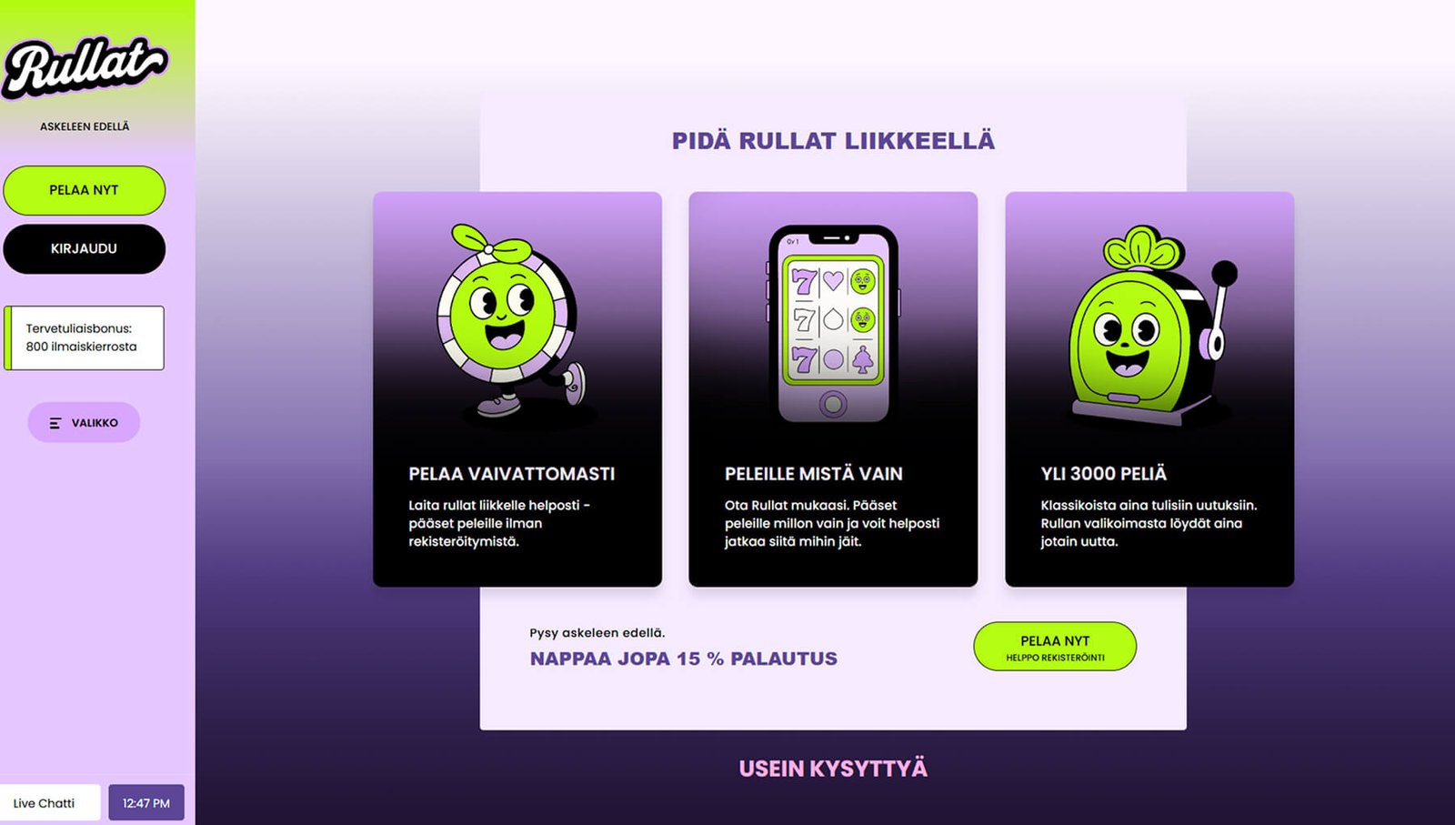 Rullat arvostelu – pelivalikoima yli 3000 peliä