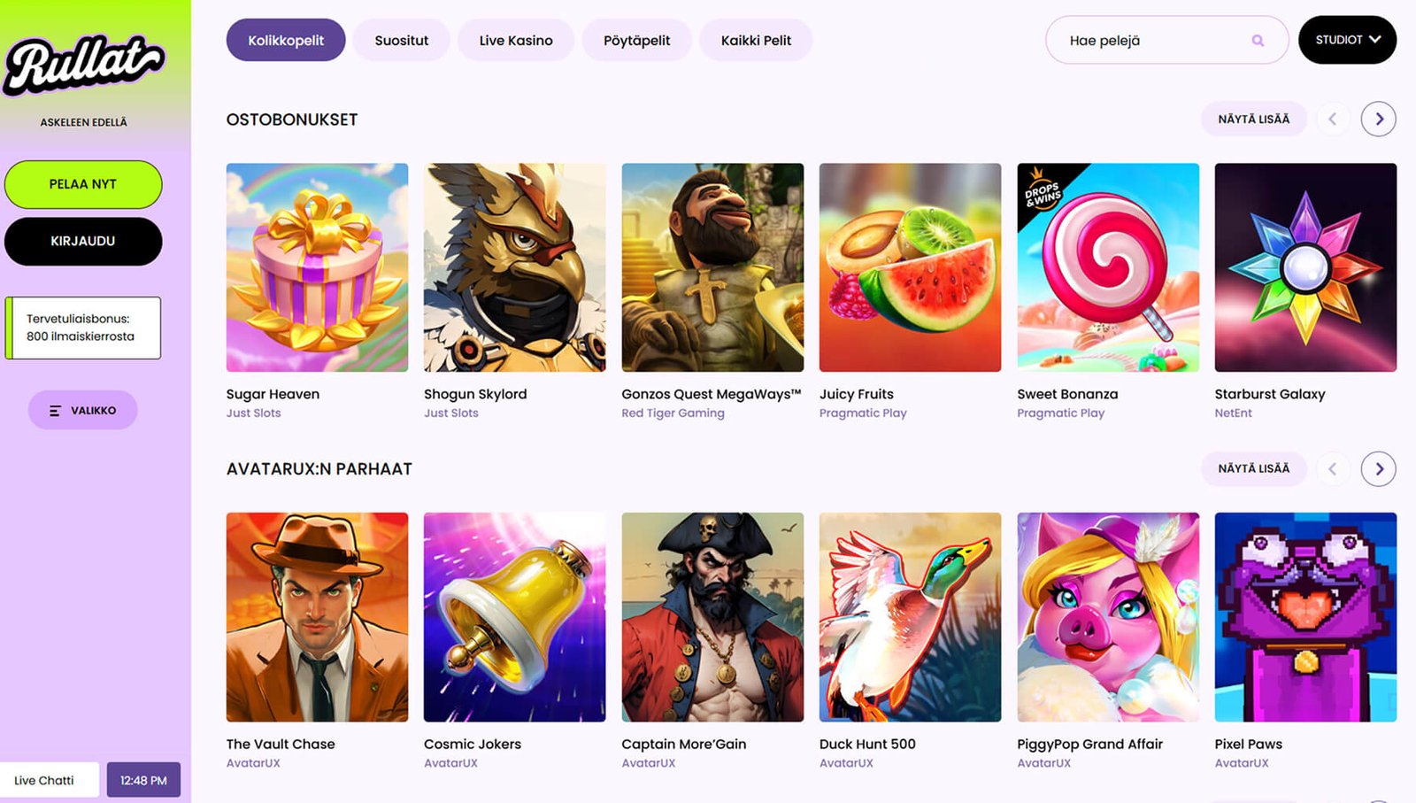 Rullat arvostelu – Pragmatic Play livekasino