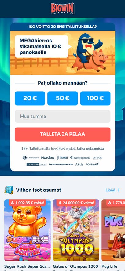 Bigwin kasino arvostelu mobiilinäkymä
