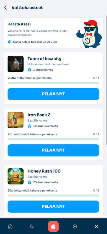 Bigwin kasino bonukset mobiilinäkymä