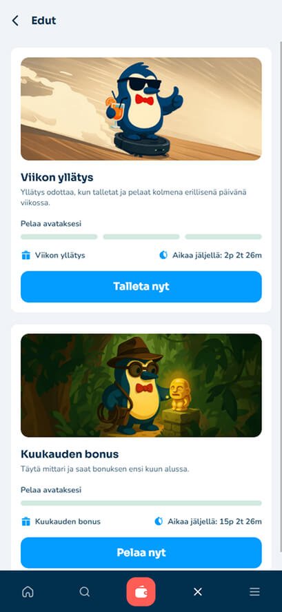 Bigwin kasino kampanjat mobiilinäkymä