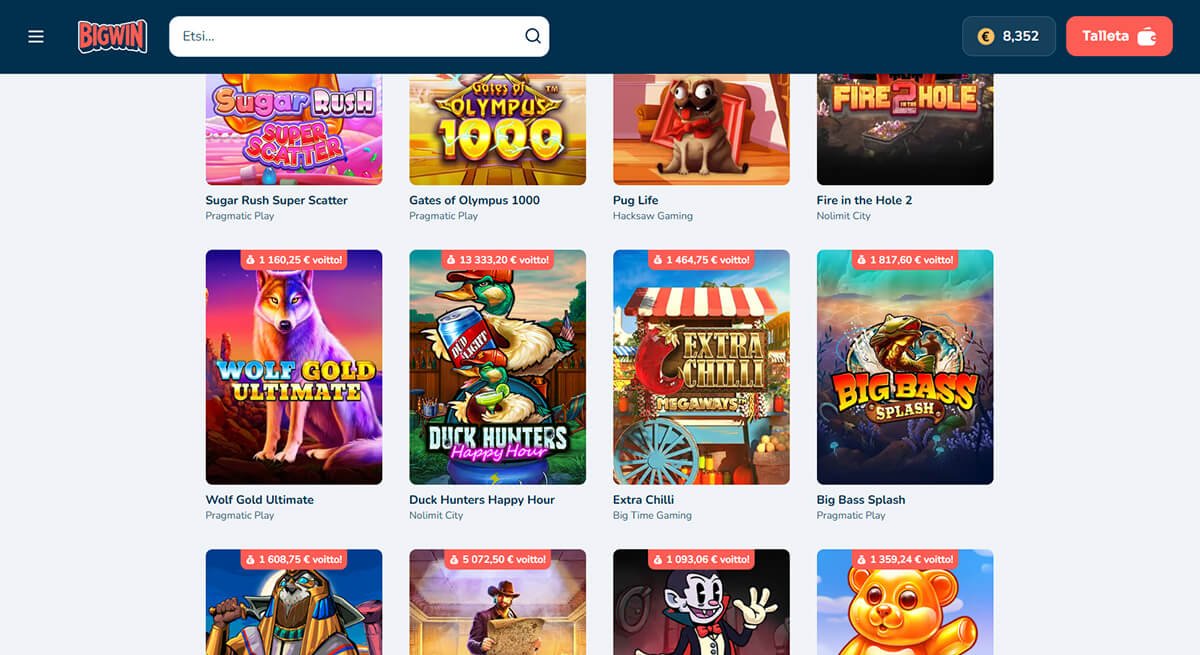 Bigwin kasino kolikkopelit