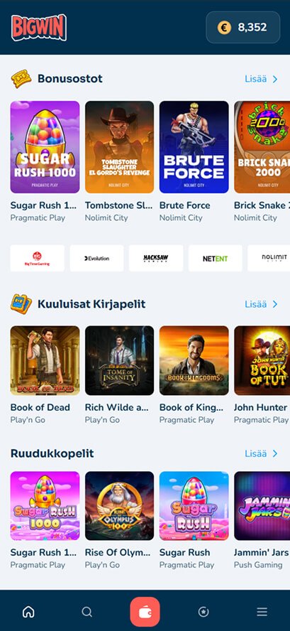 Bigwin kasino pelintarjoajat mobiilinäkymä