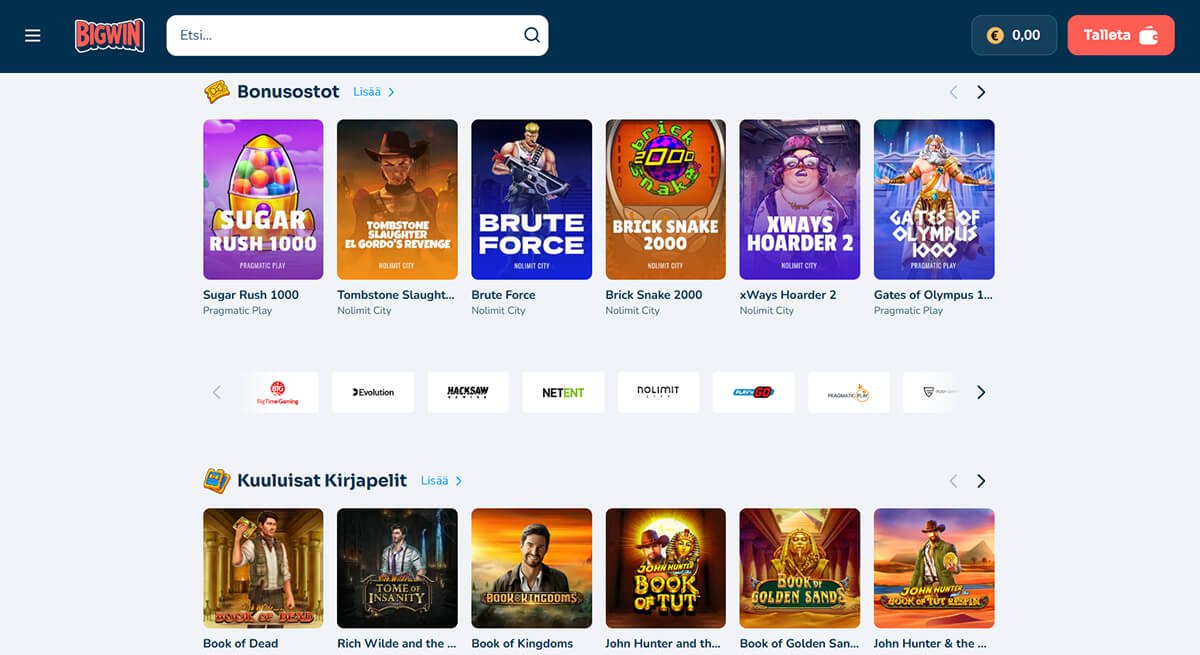 Bigwin kasino pelintarjoajat