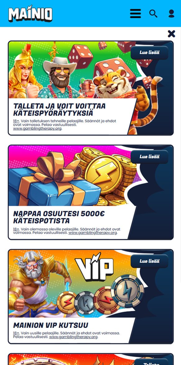 Mainio kampanjat mobiilinäkymä