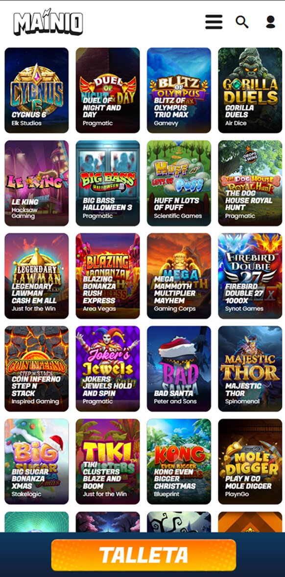 Mainio kolikkopelit mobiilinäkymä