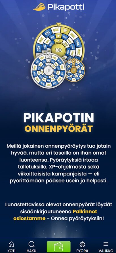 Pikapotti kasino bonukset mobiilinäkymä