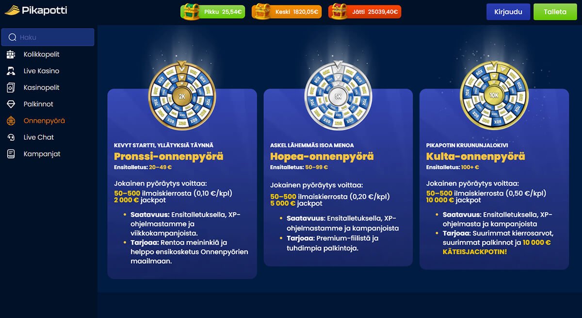 Pikapotti kasino bonukset