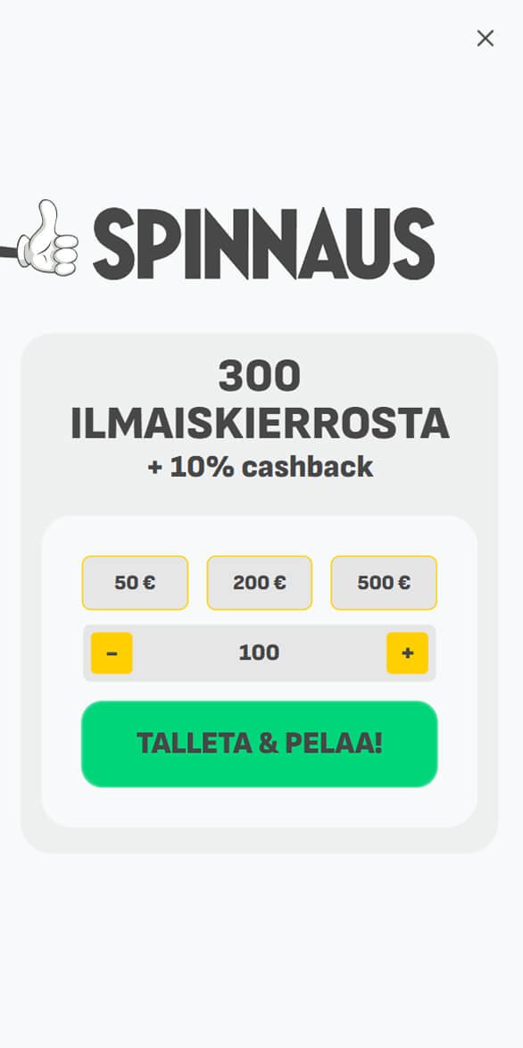 Spinnaus bonus mobiilinäkymä